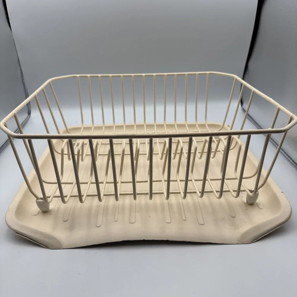 Vtg Rubbermaid Coated Dish Drainer Beige and Draining Tray